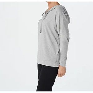 AnyBody Cozy Knit Luxe V-Neck Hooded Pullover Grey Small